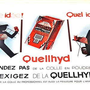 Publicidad francesa vintage de los años 50 para pegamento para papel tapiz, conjunto de 10 anuncios grandes, Francia, tipografía, diseño vintage, obras de arte, álbumes de recortes.