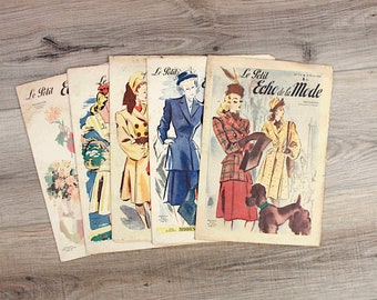 Le Petit Echo de la Mode, set of 5 post WW2 vintage French fashion magazines,  February to November 1946