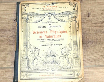 Ancien livre scientifique français illustré (1909), école primaire sciences naturelles, zoologie, livre de botanique et de physique, France, projets papier