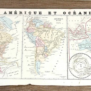 1800er antike Originalkarte Lithographie (1870er Jahre), Amerika und Ozeanien, Frankreich, Sammlerstück, Innendekoration