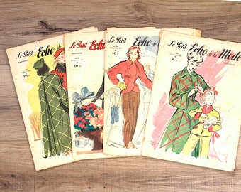 Le Petit Echo de la Mode, set of 4 vintage French fashion magazines, November 1948 - January 1949