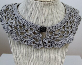 Chic Crochet Collar featuring Classic Vintage Glass Button Cotton Yarn  Lace Collar with Vintage Button Handcrafted Collar Gift for Her