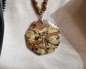 Picture Agate Pendant Necklace Agate Slice Pendant Necklace Rustic Leather Boho Earthy Jewelry Love Nature Jewelry for Her