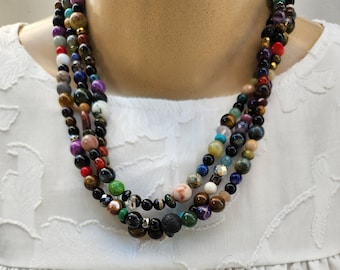 Semi-Precious 3 Strand Necklace Statement Necklace Elevate Your Style Contemporary Design Symbol of Your Inner Strength and Grace Boho Chic