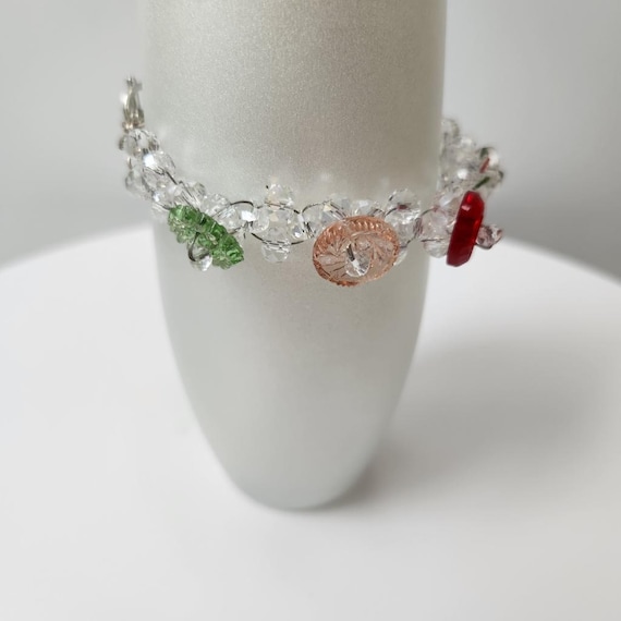 Vintage Glass Button Bracelet: Handmade Crystal Bead Boho Jewelry 