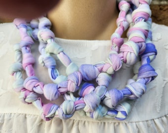 Fabric Necklace Multi Strand Chunky Boho Colorful Knot Necklace Gift for Women Buttery Soft Knit Fabric Pastel Colors