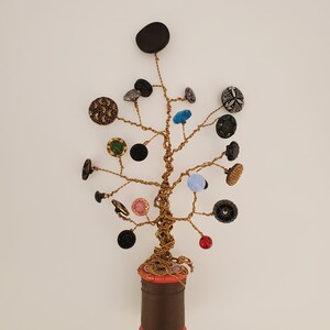 Vintage Button Tree Tabletop Décor Black Glass Buttons Seamstress Gift Modern Home Accent