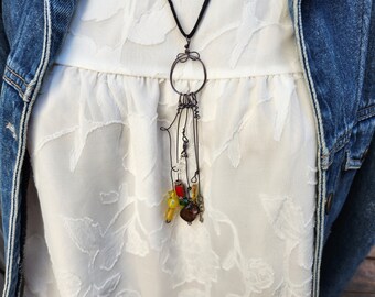 Boho Necklace Long Necklace Freshwater Pearl Morono Glass Czech Glass Key Charm Industrial Look with Boho Flair