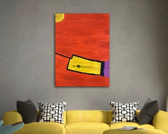 Art, Wall Art, Original, Oil Painting, Contemporary, Home Decor, Abstract, Orange, Modern, Gallery Canvas Title: Little Man's Rocket
