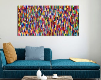 Wall Art  Original Acrylic Painting Contemporary Home Decor Abstract palette knife Modern MultiColored Red Title: CROWDED SPECTRUM