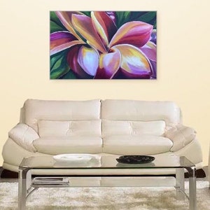 Art, Wall Art, Painting, Home Decor, Acrylic on Canvas, Contemporary, Floral, Plumeria, flower, Red, Petals, Decor Title: FRANGIPANI image 1