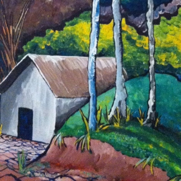 Wall Art Contemporary Landscape Hillside green acrylic Painting Giclee on Canvas home decor trees countryside cottage Art Title: Three Palms