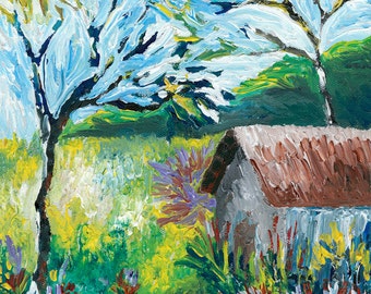 Title: Van Gogh's Cottage, Landscape, acrylic on canvas
