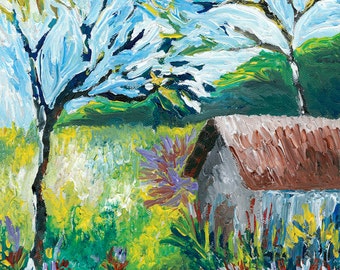 Title: Van Gogh's Cottage, Landscape, acrylic on canvas