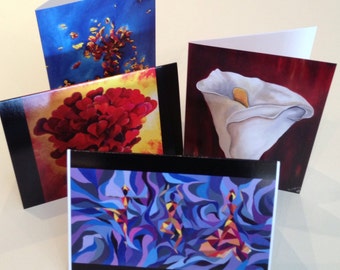 Pack of 12, Note Cards, Artistic Cards, Purple Cards, Blue Cards, Red Cards, Blank Note Cards, Abstract Art