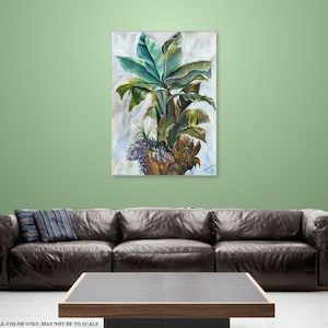 Wall art, Home Decor, Contemporary Painting, Still Life Giclee Canvas, Green painting, Green Yellow Banana Tree plants Title: Potted Bananas Bild 1