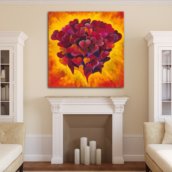 Art, Painting, Contemporary Painting, Large Red and Yellow Abstract, Red Painting,Red Art, Giclee on Canvas Title: Hearts United