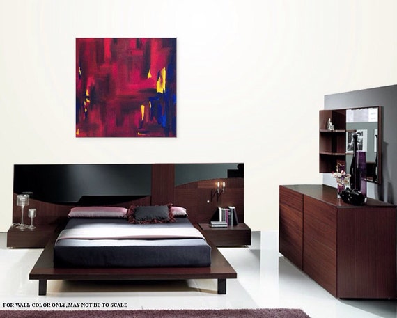 Wall Art Contemporary Decor Abstract Red Wine Color Yellow Painting Textured Acrylic On Canvas Home Decor Title Square Biz Ii