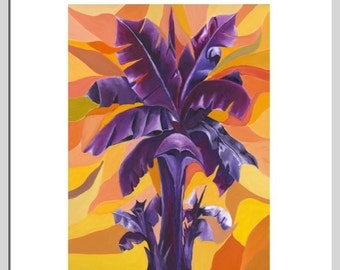 Bananas IV, Contemporary, Fine Art Print, Plant Life 11 1/2" X 15 1/2"  Purple, Yellow, Orange, Banana Tree painting by Nicky Spaulding