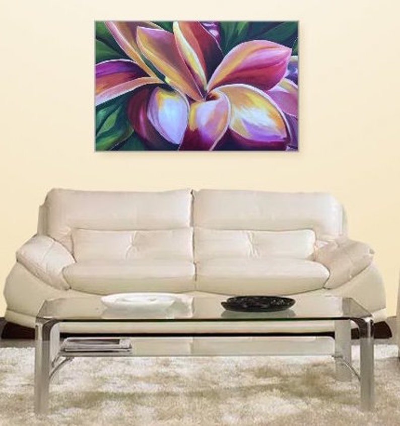 Art, Wall Art, Painting, Home Decor, Acrylic on Canvas, Contemporary, Floral, Plumeria, flower, Red, Petals, Decor Title: FRANGIPANI image 1