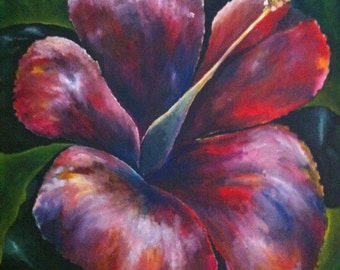 Home decor, Art, Painting, Wall art, Contemporary, Print, Floral, Still life, Giclee, green, Red painting, Green Painting Title: HIBISCUS