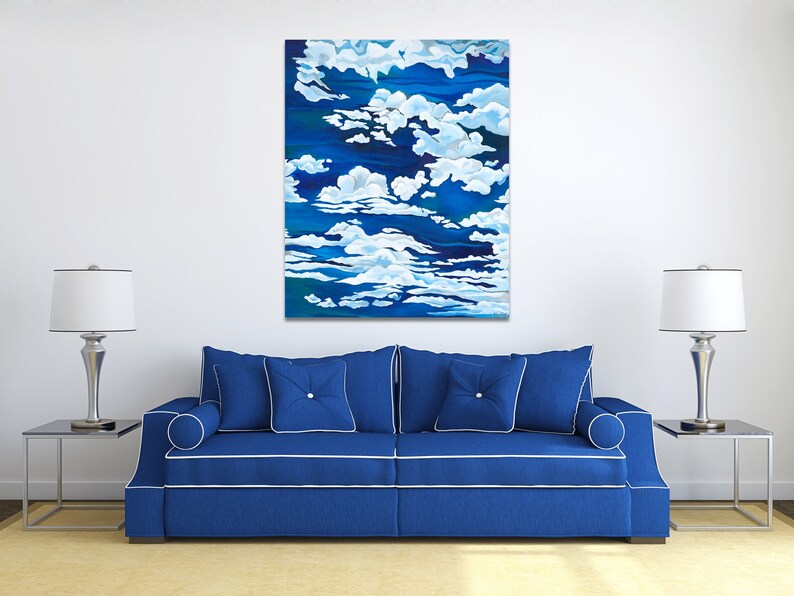 Contemporary artwork of Clouds against Blue Sky, Acrylic Painting Home Decor, Wall Art, Gallery Canvas Wall Hanging TITLE: ASPIRATION image 4