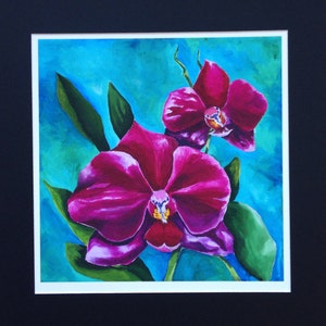 Wall Art, Limited Edition Art Print of original painting, Floral, Orchid Home Decor Red, Teal, Magenta Blue Red, Green, Title: Phalaenopsis image 3