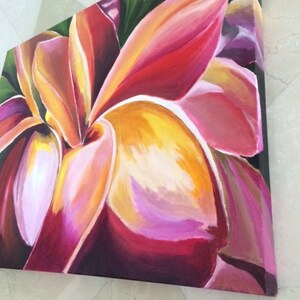 Art, Wall Art, Painting, Home Decor, Acrylic on Canvas, Contemporary, Floral, Plumeria, flower, Red, Petals, Decor Title: FRANGIPANI image 3