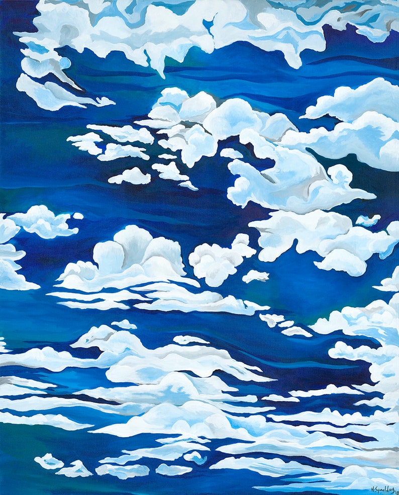 Contemporary artwork of Clouds against Blue Sky, Acrylic Painting Home Decor, Wall Art, Gallery Canvas Wall Hanging TITLE: ASPIRATION image 1