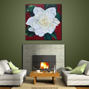 Wall art, Home decor, Canvas,Contemporary, Decor, Tropical Floral, flower, red paintings Green, Still life Plant life Title: GOLDEN GARDENIA