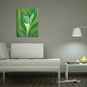 Wall Art, Original Oil Painting on Canvas,Still Life Home Decor Green and white Painting floral, flowers Calla LillY Title: UNFOLDING CALLA image 4