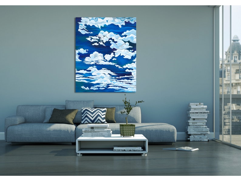 Contemporary artwork of Clouds against Blue Sky, Acrylic Painting Home Decor, Wall Art, Gallery Canvas Wall Hanging TITLE: ASPIRATION image 3