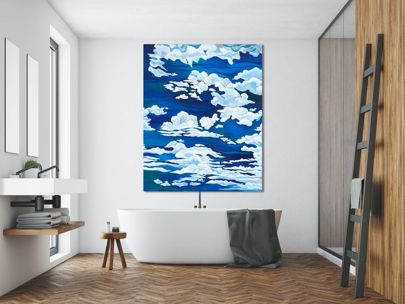 Contemporary artwork of Clouds against Blue Sky, Acrylic Painting Home Decor, Wall Art, Gallery Canvas Wall Hanging TITLE: ASPIRATION image 5