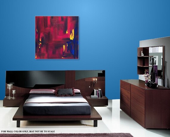 Wall Art Contemporary Decor Abstract Red Wine Color Yellow Painting Textured Acrylic On Canvas Home Decor Title Square Biz Ii