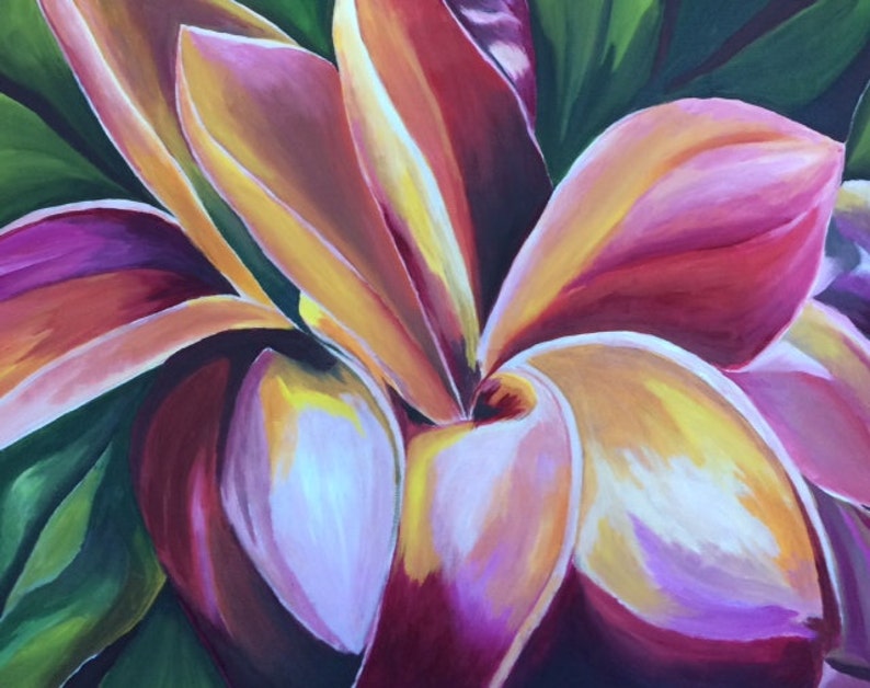 Art, Wall Art, Painting, Home Decor, Acrylic on Canvas, Contemporary, Floral, Plumeria, flower, Red, Petals, Decor Title: FRANGIPANI image 2