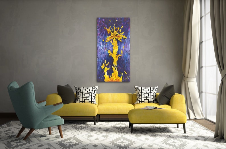 Large Original, Purple and Yellow Abstract, Purple Painting, Contemporary Acrylic on Canvas, Mixed Media, Title: Birth of a Star V image 1