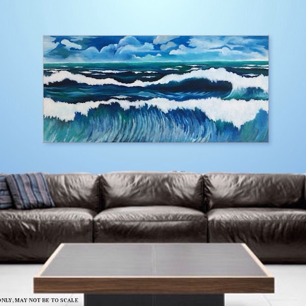 Decor, Art, Wall art, Painting, Original, Seascape, Contemporary, home decor, Acrylic on Canvas, Blue Painting,  Title: WILD SARGASSO SEAS