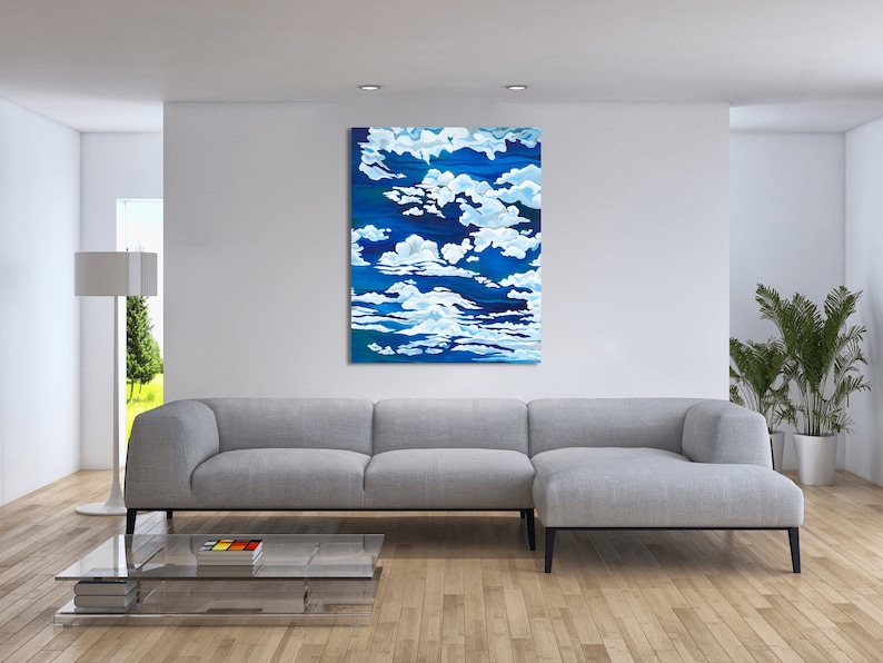 Contemporary artwork of Clouds against Blue Sky, Acrylic Painting Home Decor, Wall Art, Gallery Canvas Wall Hanging TITLE: ASPIRATION image 2