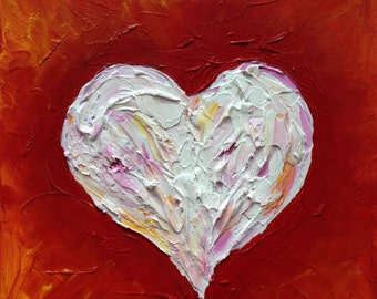 Wall Art, Original Acrylic Home Decor, Mixed Media, Contemporary, Textured Abstract, Modern, White, Red, Red Painting Title: Pure Heart