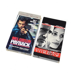 Conspiracy Theory & Payback - Vintage VHS Tape lot of 2 - Rare Collectible, Nostalgic Retro Film - Cult Classic Movie - Pre-owned - Good