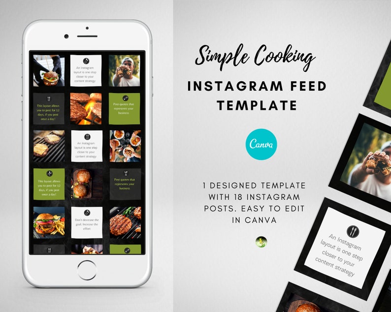 Simple Cooking Instagram Feed Template Canva Instagram Etsy