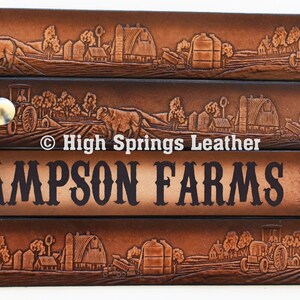 Name Belt - Farming Embossed Brown Leather Belt Custom Engraved for Men and Women