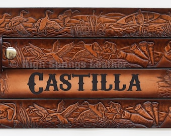 Duck Hunting Brown Leather Belt; Made in USA Custom Engraved for Men and Women