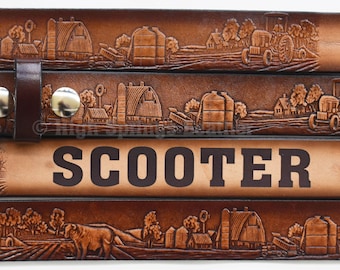 leather belt with name on back