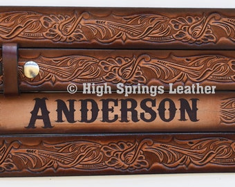 Name Belt - Western Design DF Brown Leather Belt Custom Engraved for Men and Women