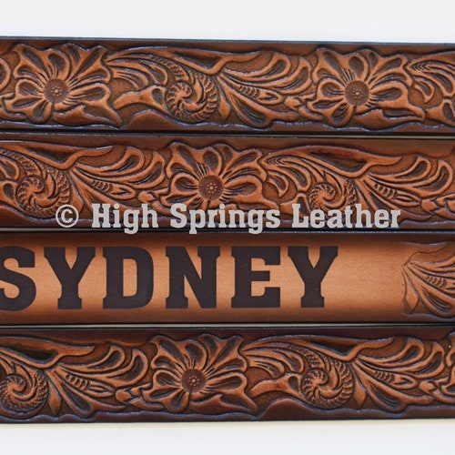 Personalized Leather Belt / Brown Western Scroll/ Free Name / Etsy