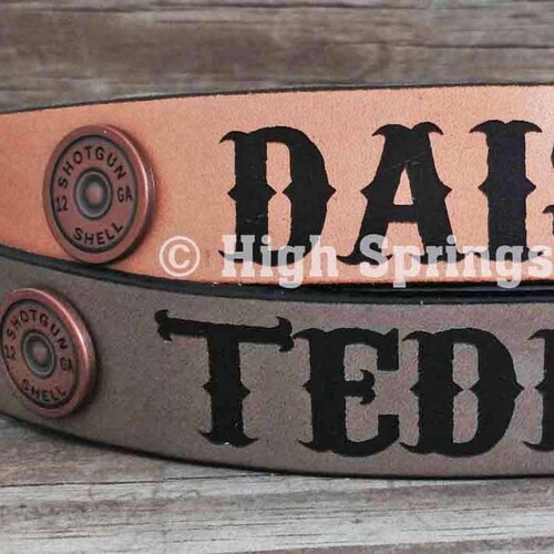 Leather Dog Collar Shotgun Shells Includes Name Engraved Etsy