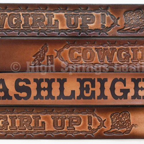 Name Belt Cowgirl up Brown Leather Belt Custom Engraved for Etsy