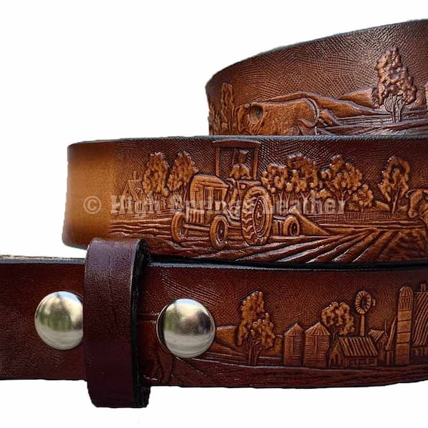 Kid Name Belt - Farming Embossed Brown Leather Belt Custom Engraved for Boys and Girls