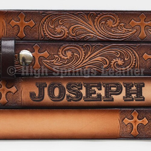 Kid Name Belt Barbed Wire Design Brown Leather Belt Custom Etsy